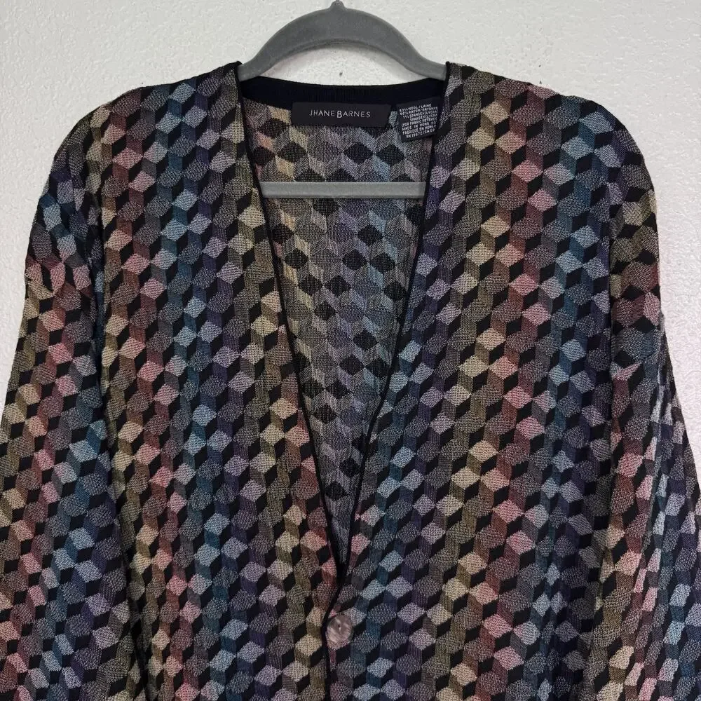 Vintage Jhane Barnes Cardigan Mens XL Geometric Wool Knit Button Sweater Art